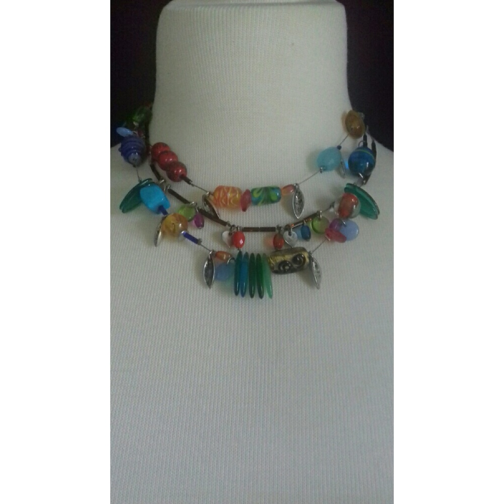 Chico's Triple strand glass bead necklace